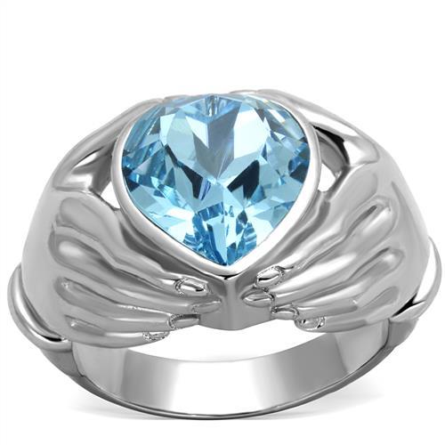 TK1775 - High polished (no plating) Stainless Steel Ring with Top Grade Crystal in Sea Blue-0
