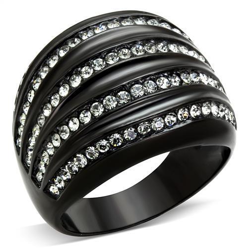TK1789 - IP Black(Ion Plating) Stainless Steel Ring with Top Grade Crystal in Black Diamond-0