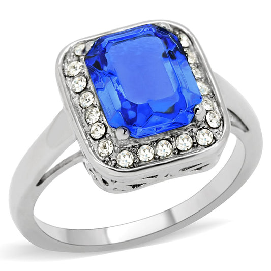TK178 - High polished (no plating) Stainless Steel Ring with Top Grade Crystal in Sapphire-0