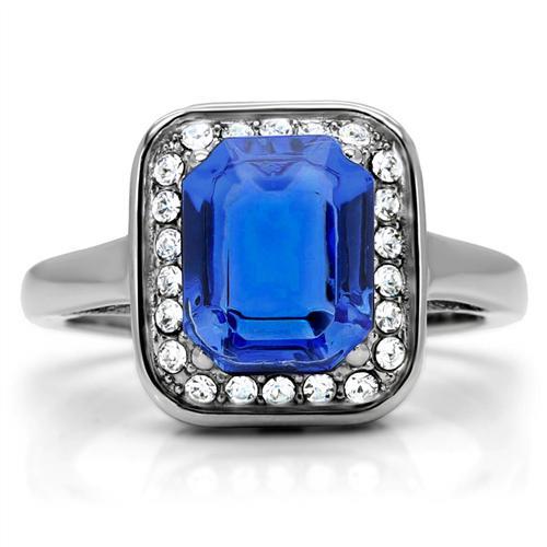 TK178 - High polished (no plating) Stainless Steel Ring with Top Grade Crystal in Sapphire-4