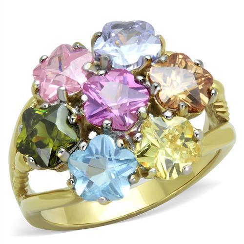 TK1791 - Two-Tone IP Gold (Ion Plating) Stainless Steel Ring with Assorted in Multi Color-0
