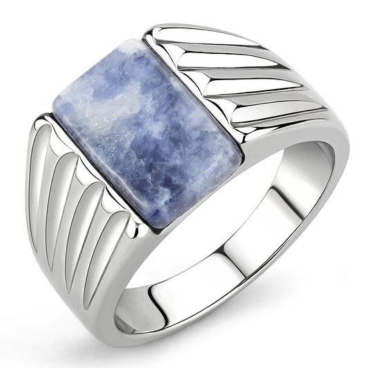 TK1799 - High polished (no plating) Stainless Steel Ring with Semi-Precious Sodalite in Capri Blue-0