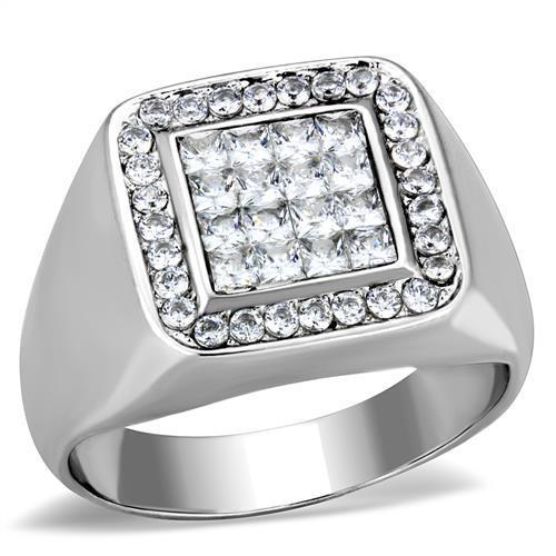 TK1802 - High polished (no plating) Stainless Steel Ring with AAA Grade CZ in Clear-0