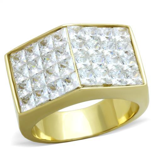 TK1808 - IP Gold(Ion Plating) Stainless Steel Ring with AAA Grade CZ in Clear-0