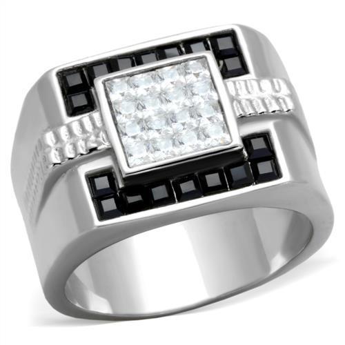 TK1809 - High polished (no plating) Stainless Steel Ring with Top Grade Crystal in Jet-0