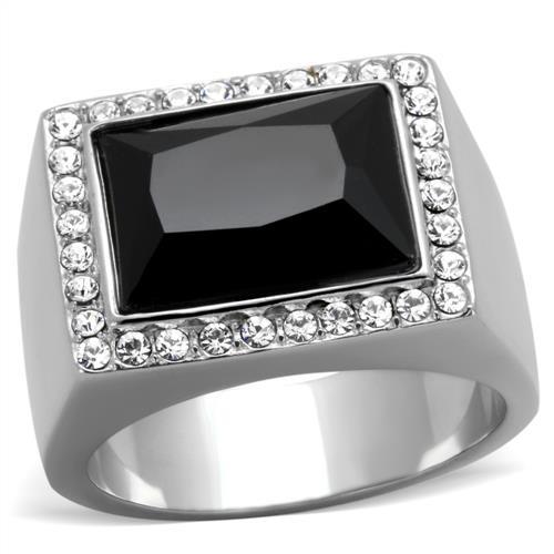 TK1810 - High polished (no plating) Stainless Steel Ring with Synthetic Onyx in Jet-0