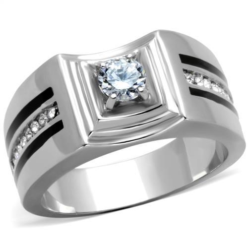 TK1814 - High polished (no plating) Stainless Steel Ring with AAA Grade CZ in Clear-0