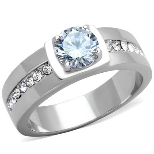 TK1816 - High polished (no plating) Stainless Steel Ring with AAA Grade CZ in Clear-0