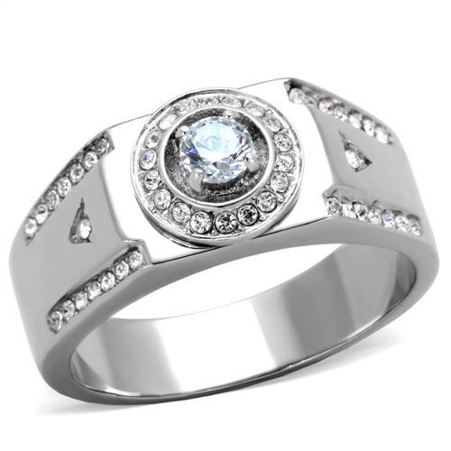 TK1819 - High polished (no plating) Stainless Steel Ring with AAA Grade CZ in Clear-0