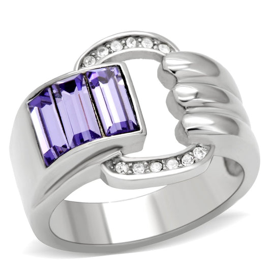 TK181 - High polished (no plating) Stainless Steel Ring with Top Grade Crystal in Tanzanite-0