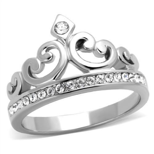 TK1821 - High polished (no plating) Stainless Steel Ring with Top Grade Crystal in Clear-0