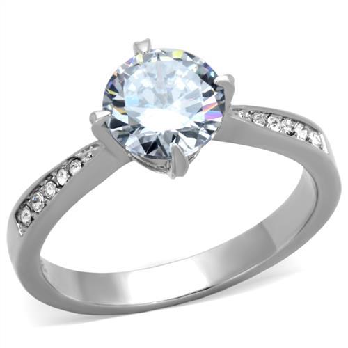 TK1822 - High polished (no plating) Stainless Steel Ring with AAA Grade CZ in Clear-0