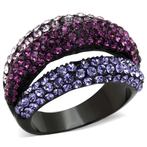 TK1831 - IP Black(Ion Plating) Stainless Steel Ring with Top Grade Crystal in Multi Color-0