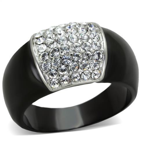 TK1840 - Two-Tone IP Black (Ion Plating) Stainless Steel Ring with Top Grade Crystal in Clear-0