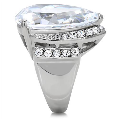 TK184 - High polished (no plating) Stainless Steel Ring with AAA Grade CZ in Clear-4