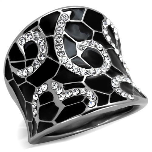 TK1853 - High polished (no plating) Stainless Steel Ring with Top Grade Crystal in Clear-0