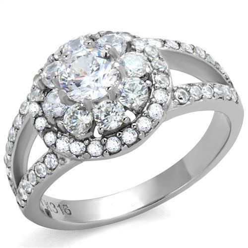 TK1855 - High polished (no plating) Stainless Steel Ring with AAA Grade CZ in Clear-0