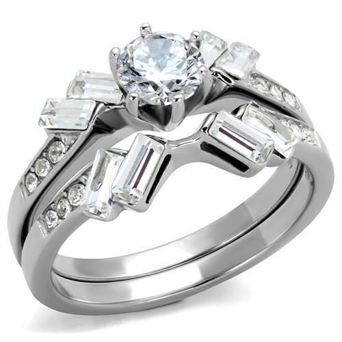 TK1856 - High polished (no plating) Stainless Steel Ring with AAA Grade CZ in Clear-0