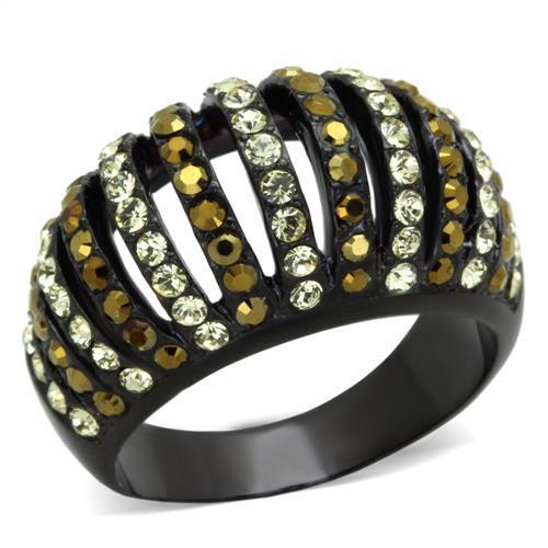 TK1865 - IP Black(Ion Plating) Stainless Steel Ring with Top Grade Crystal in Multi Color-0