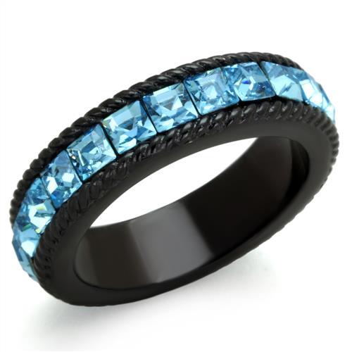 TK1867 - IP Black(Ion Plating) Stainless Steel Ring with Top Grade Crystal in Sea Blue-0