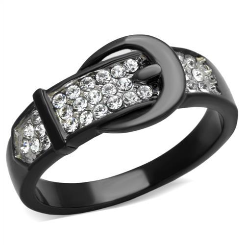 TK1868 - Two-Tone IP Black (Ion Plating) Stainless Steel Ring with Top Grade Crystal in Clear-0