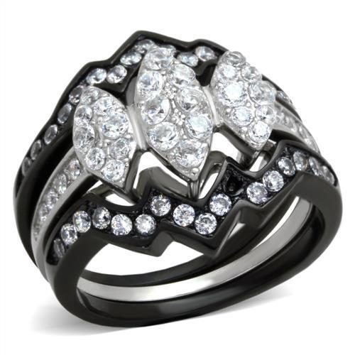 TK1869 - Two-Tone IP Black (Ion Plating) Stainless Steel Ring with AAA Grade CZ in Clear-0