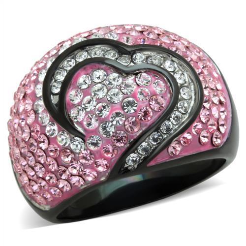 TK1871 - Two-Tone IP Black (Ion Plating) Stainless Steel Ring with Top Grade Crystal in Light Rose-0