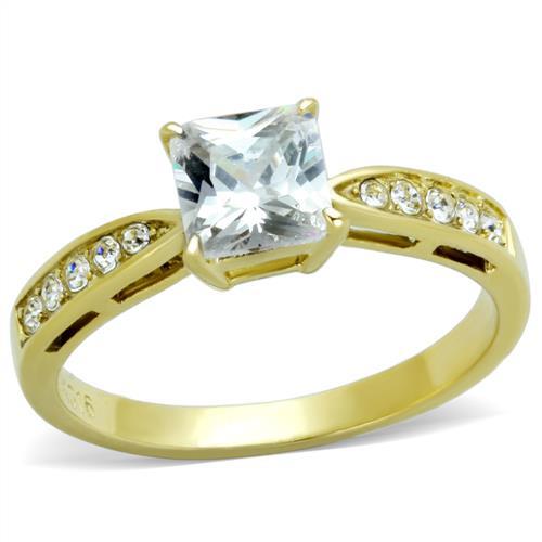 TK1873 - IP Gold(Ion Plating) Stainless Steel Ring with AAA Grade CZ in Clear-0