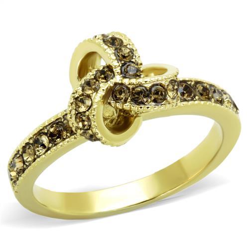 TK1874 - IP Gold(Ion Plating) Stainless Steel Ring with Top Grade Crystal in Smoked Quartz-0