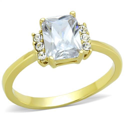 TK1876 - IP Gold(Ion Plating) Stainless Steel Ring with AAA Grade CZ in Clear-0