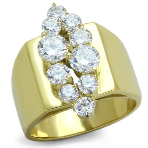 TK1879 - IP Gold(Ion Plating) Stainless Steel Ring with AAA Grade CZ in Clear-0