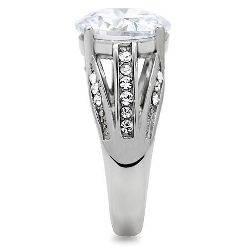 TK187 - High polished (no plating) Stainless Steel Ring with AAA Grade CZ in Clear-4