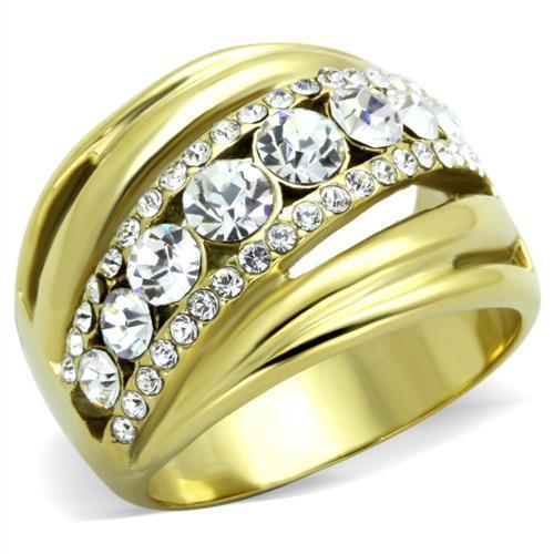 TK1880 - IP Gold(Ion Plating) Stainless Steel Ring with Top Grade Crystal in Clear-0