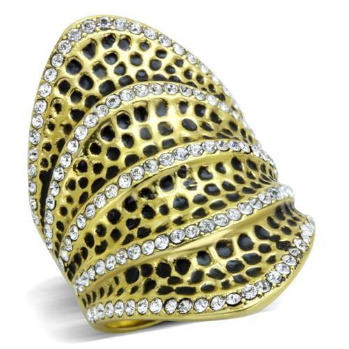 TK1887 - IP Gold(Ion Plating) Stainless Steel Ring with Top Grade Crystal in Clear-0