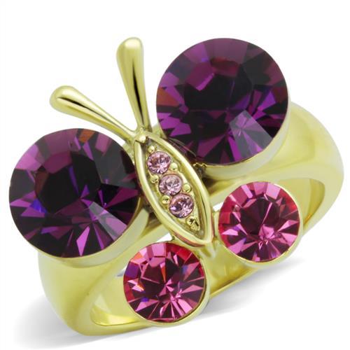 TK1889 - IP Gold(Ion Plating) Stainless Steel Ring with Top Grade Crystal in Amethyst-0