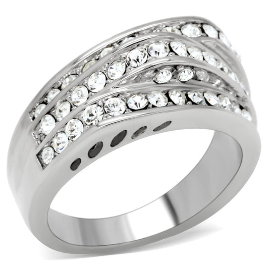 TK188 - High polished (no plating) Stainless Steel Ring with Top Grade Crystal in Clear-0
