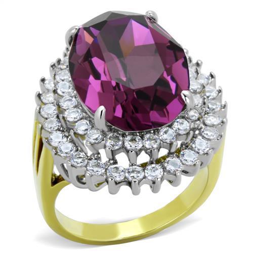 TK1892 - Two-Tone IP Gold (Ion Plating) Stainless Steel Ring with Top Grade Crystal in Amethyst-0