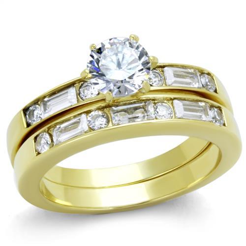 TK1897 - IP Gold(Ion Plating) Stainless Steel Ring with AAA Grade CZ in Clear-0