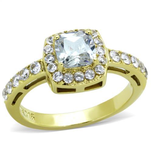 TK1899 - IP Gold(Ion Plating) Stainless Steel Ring with AAA Grade CZ in Clear-0