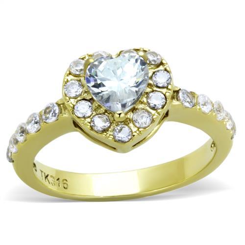 TK1900 - IP Gold(Ion Plating) Stainless Steel Ring with AAA Grade CZ in Clear-0