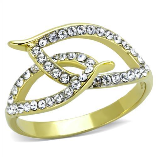 TK1907 - Two-Tone IP Gold (Ion Plating) Stainless Steel Ring with Top Grade Crystal in Clear-0