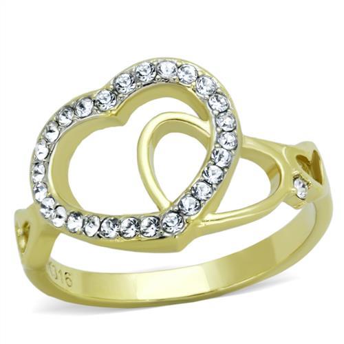 TK1908 - Two-Tone IP Gold (Ion Plating) Stainless Steel Ring with Top Grade Crystal in Clear-0