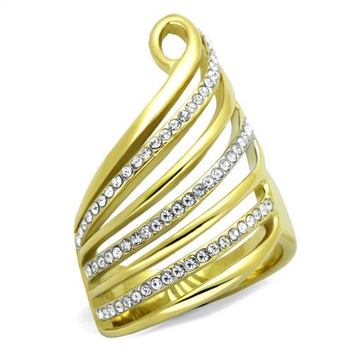TK1909 - Two-Tone IP Gold (Ion Plating) Stainless Steel Ring with Top Grade Crystal in Clear-0