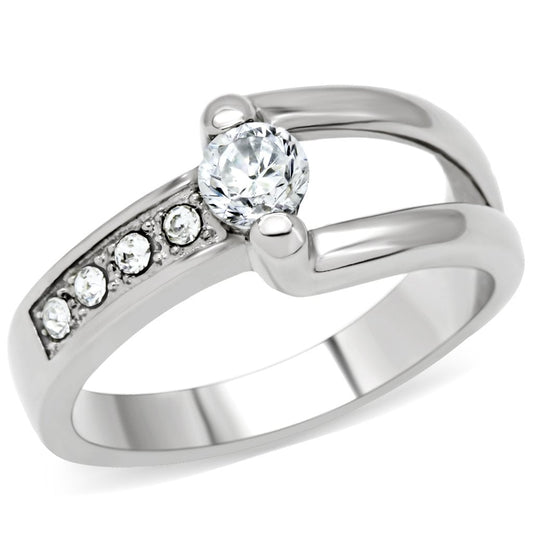 TK190 - High polished (no plating) Stainless Steel Ring with AAA Grade CZ in Clear-0