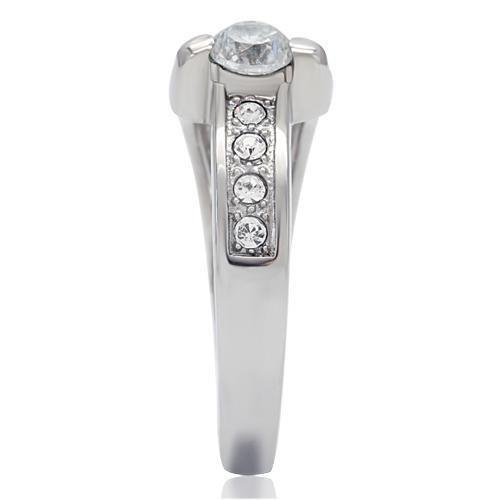 TK190 - High polished (no plating) Stainless Steel Ring with AAA Grade CZ in Clear-4