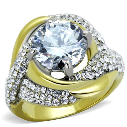 TK1910 - Two-Tone IP Gold (Ion Plating) Stainless Steel Ring with AAA Grade CZ in Clear-0