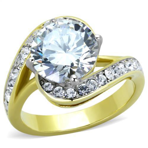 TK1911 - Two-Tone IP Gold (Ion Plating) Stainless Steel Ring with AAA Grade CZ in Clear-0