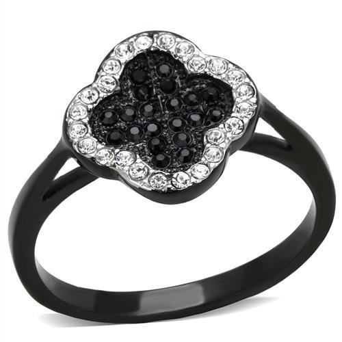 TK1917 - Two-Tone IP Black Stainless Steel Ring with Top Grade Crystal in Jet-0