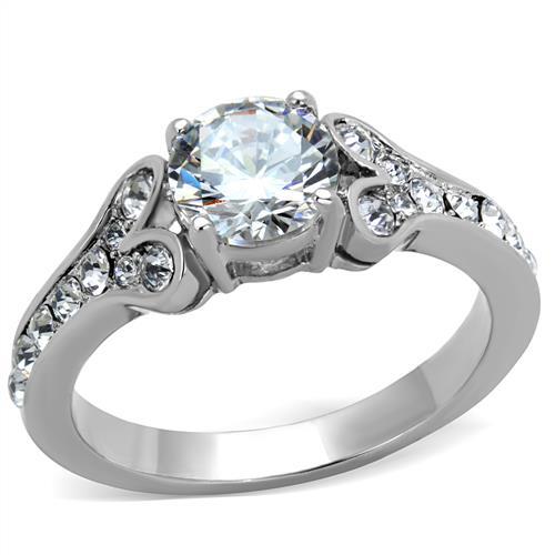 TK1918 - High polished (no plating) Stainless Steel Ring with AAA Grade CZ in Clear-0