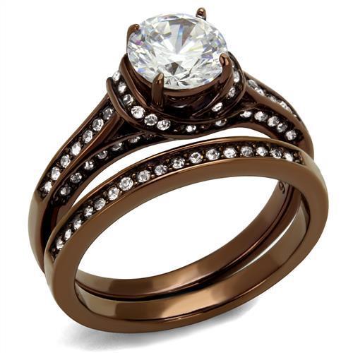 TK1919LC - IP Coffee light Stainless Steel Ring with AAA Grade CZ in Clear-0